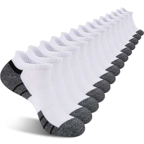 Cushioned Ankle Socks for Men - Breathable Moisture Wicking - 7 Pairs White