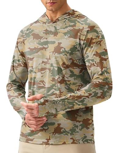 Pudolla Men's UPF 50+ Sun Protection Hoodie Shirt - Large Brown Camo