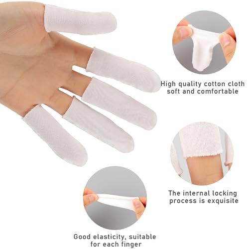 100 Cotton Finger Cots - Protective Finger Sleeves with Elastic Rings