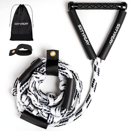25ft Wakesurf Rope and Handle - Floating, Non-Slip Grip, White & Black