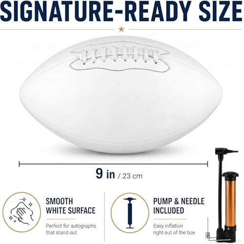 Hiboom Autograph Football Set Size 3 White with Pump & Holder - Sports & Memorabilia