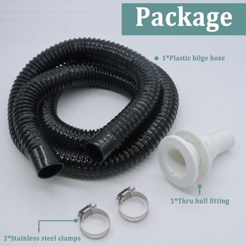 1-1/8 Inch Bilge Pump Hose Dia Plumbing Kit,Bilge Pump Installation Kit-12V 1100GPH Bilge Pumps,6 FT Premium Quality Kink-Free Flexible PVC Hose,1-1/8 Inch ABS Thru-Hull Fitting,2 Hose Clamps