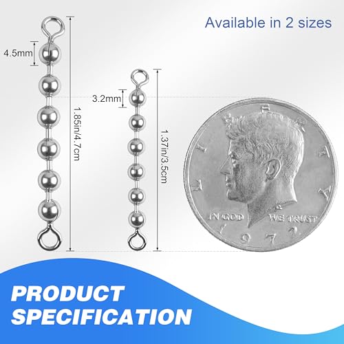 OREOTL 3/16'' (4.5mm) Stainless Steel Fishing Bead Chain Swivels 20/40pcs Trolling & Saltwater Tackle