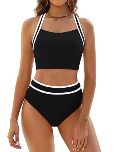 BMJL Women's High Waisted Bikini Set Two Piece Swimsuit - Large Black