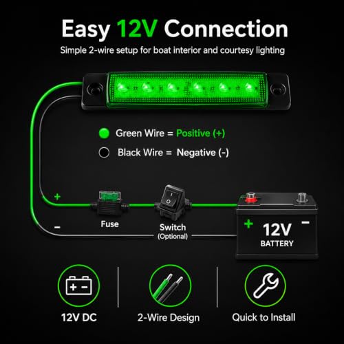 10PCS Green LED Boat Interior Lights - 12V Waterproof Lighting