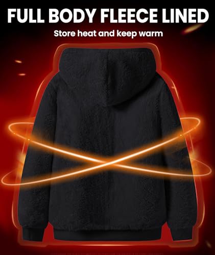 GEEK LIGHTING Men's Heavyweight Fleece Hoodie with Sherpa Lining, Full Zip, Large, All Black