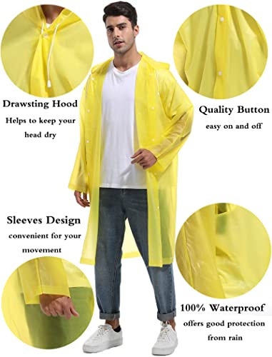 Reusable 2PCS Rain Ponchos for Adults - Yellow Rain Jackets