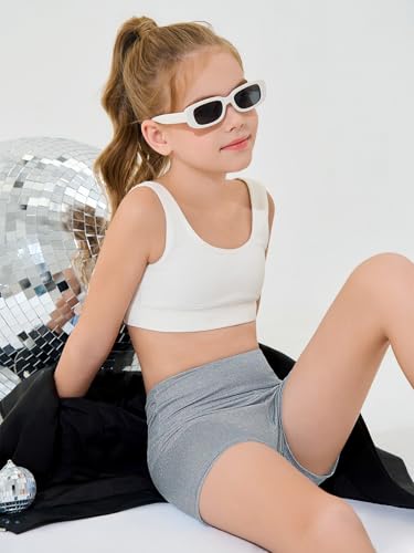 High Waist Glitter Athletic Shorts for Girls - Light Gray, 11-12 Years