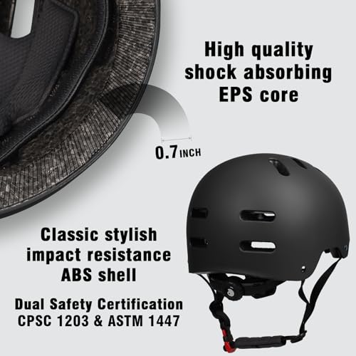 Multi-Sport Helmet - Adjustable Lightweight & Ventilated - Black, Medium (55-58 cm)