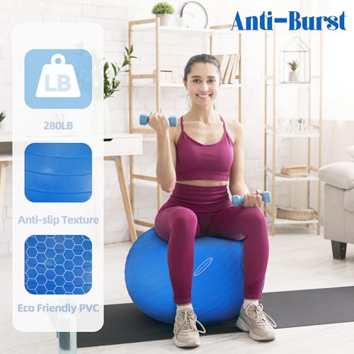 Anti-Burst Exercise Ball - Slip Resistant Yoga & Fitness Ball with Pump