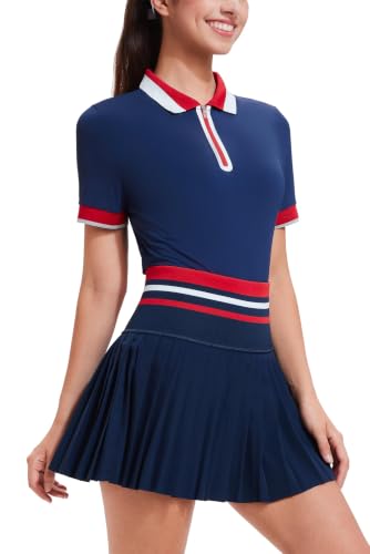 Airfree Navy Tennis Skirt Set for Women High Waist Golf Polo Two-Piece Outfit