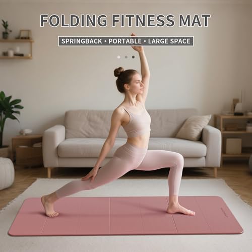 7-Fold Yoga Mat 70"x24" - 1/2 Inch Thick, Portable TPE - Pink + Navy