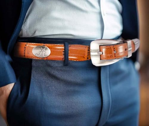 Alabama Crimson Tide Leather Concho Belt - Smooth Black, Size 42
