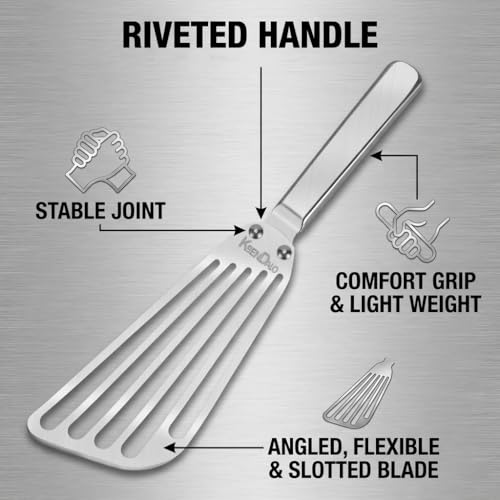 KSENDALO 2 Fish Spatula Set - Thin Flexible Stainless Steel Kitchen Utensils