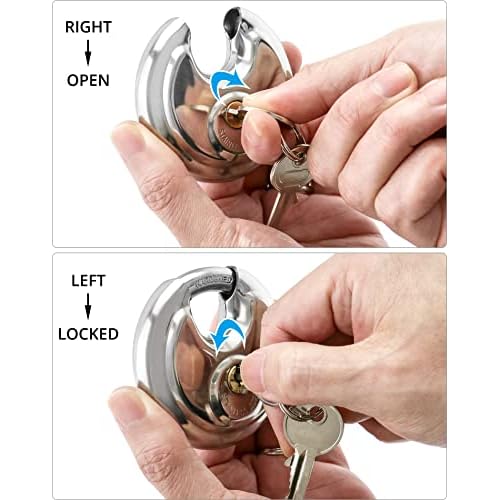 QWORK Keyed Alike Disc Padlock, 8 Pack Stainless Steel Discus Lock with 3/8-Inch Shackle, 2-3/4 in Wide, for Garages, Fence, Sheds and Storage Unit