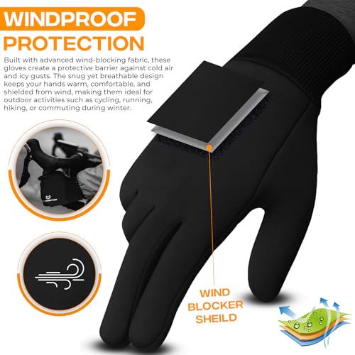 Thermal Winter Gloves - Touchscreen Waterproof Cycling Gloves - Small, Black