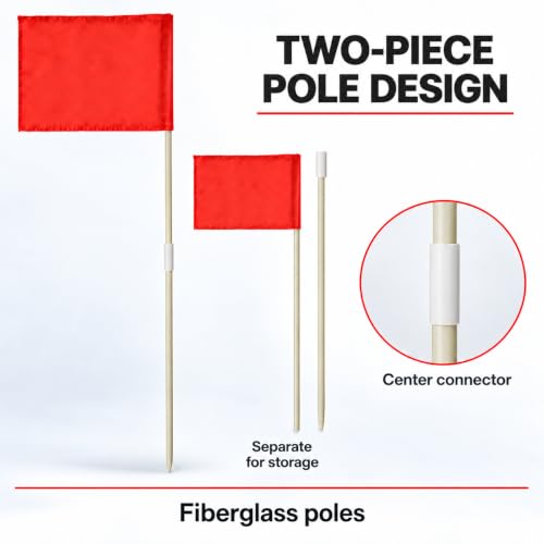 Red Soccer Corner Flags Set of 10 - 67-Inch Fiberglass Field Flags with Ground Insert, For Soccer & Sports Fields - SAWHOX