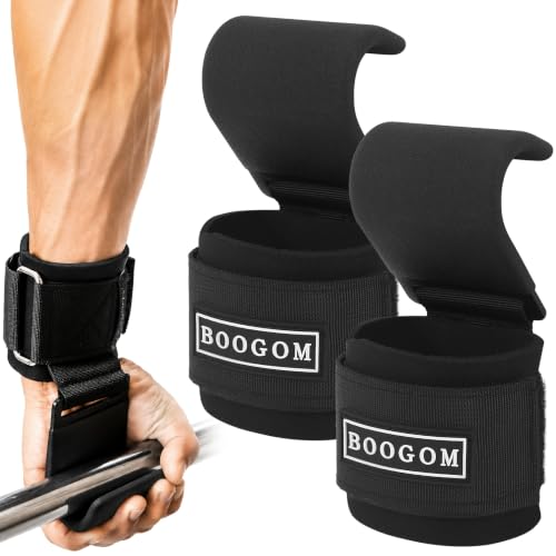 Weight Lifting Hooks with Wrist Straps (Pair) for Deadlifts, Pull