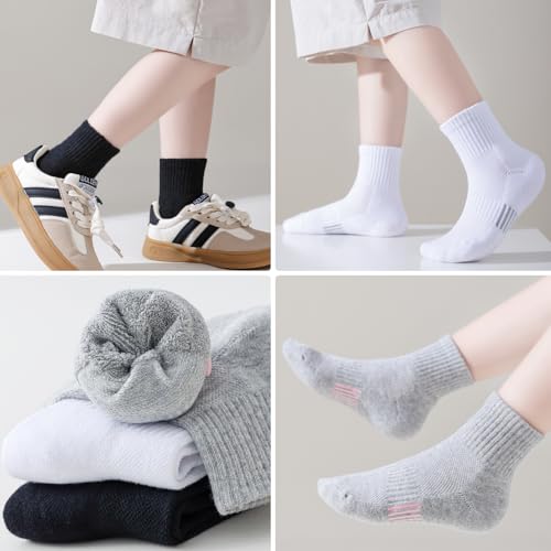 Kids Cotton Cushioned Ankle Athletic Socks 12 Pairs, White, 7-10 Years