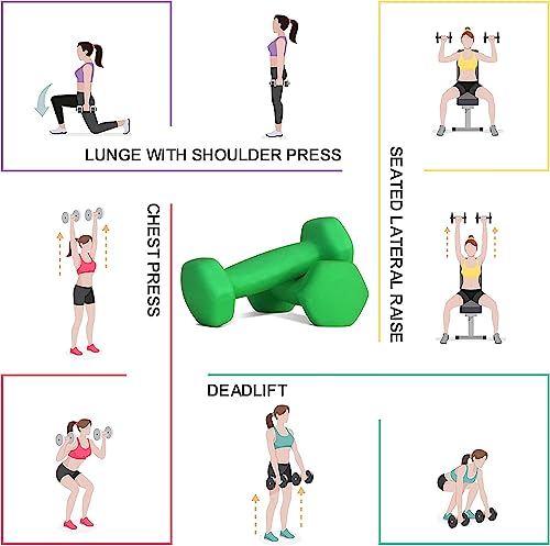 Balelinko 2lb Hexagon Dumbbells - Green Non-Slip Neoprene Hand Weights for Yoga & Fitness