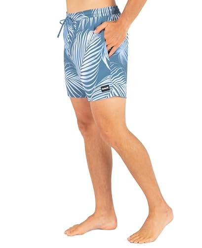 Hurley Men's 4-Way Stretch Boardshorts with Compression Liner - Large Grey Teal Leaf Print