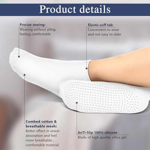 Non-Slip Grip Socks for Men & Women - 5 Pairs - White