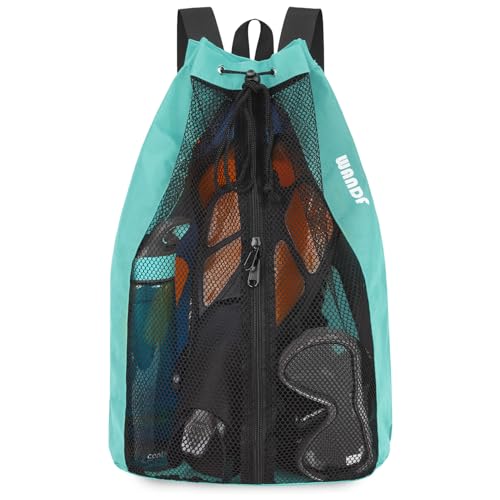 WANDF Mesh Swim Bag for Swimmers - Mint Green Medium Beach Backpack