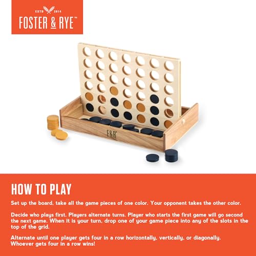 Foster & Rye Four and Win Vintage Wooden Board Game for 2 Players - Classic Game Night