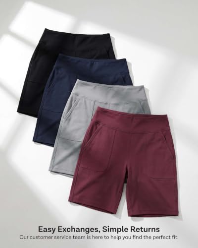 Women's 9-inch Bermuda Shorts Set - 4 Pack Athletic Yoga Running Workout Pockets, Large