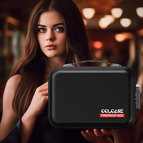 COLCASE Fireproof Money Box with Lock, Hard Case Cash Organizer Hard-Shell Design Fireproof Water Resistant Portable Safe Box for Cash, A5 Documents, Passport and Valuables 11.3x8x4 Inches Black