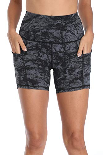 High Waist Women's Short Yoga Shorts with Pockets - Black Carbon, X-Large