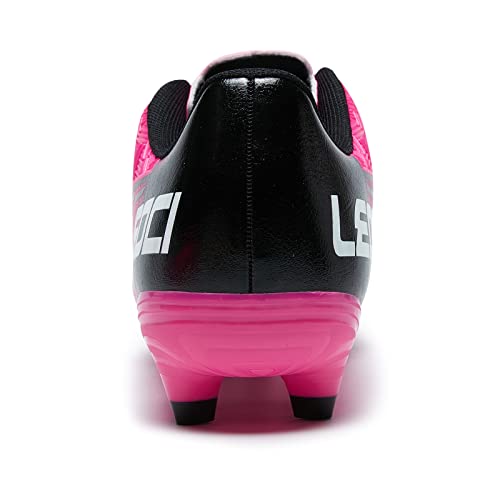 LEOCI Men’s & Women’s Soccer Cleats for Firm Ground Rose Red/Black – 6 Women / 4.5 Men
