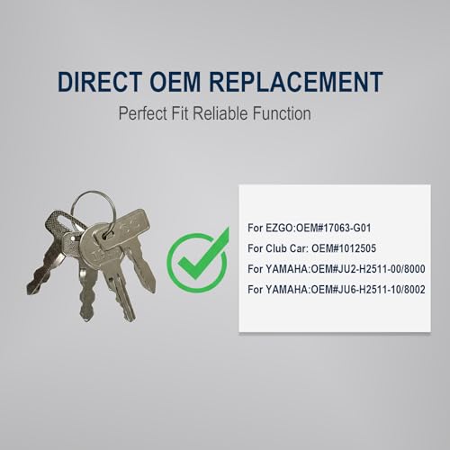 Universal Golf Cart Key Set - 8 Replacement Keys with Key Rings