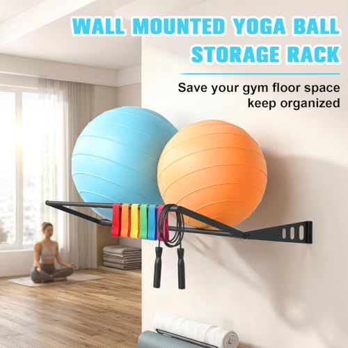 Wall Mounted Exercise Ball Rack for Yoga & Fitness Balls - Holds 2