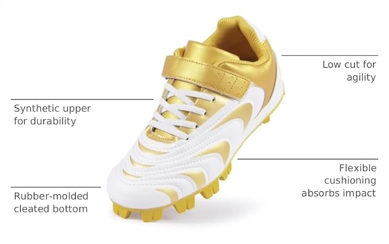 CAMVAVSR Unisex Kids Baseball Cleats 13 Little Kid Gold Softball Shoes