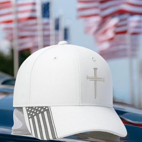 Adjustable Jesus 3 Nail Cross Hat with American Flag – Christian Cross Baseball Cap, Religious 3 Nail Design Faith Hat for Men & Women, Lord Savior Christian Gift Black