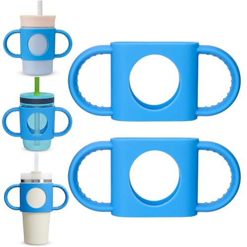 Silicone Cup Grip for Kids - Dual Handle for Owala & Stanley Tumblers (2pcs Blue)