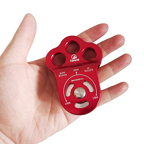 EMMRAGNO 30KN Aluminum Climbing Pulley with Three-Hole Hitch for Rock Climbing & Zipline