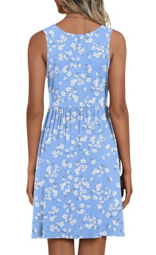 CATHY Women V-Neck Sleeveless Dress with Pockets - White Floret, XL