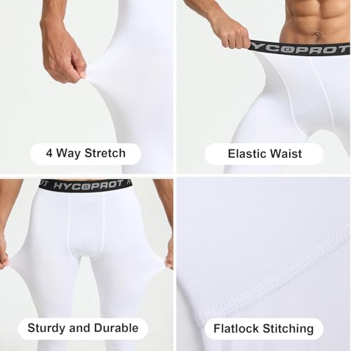 Men's Compression Pants - Cool Dry Workout Tights - White, Medium