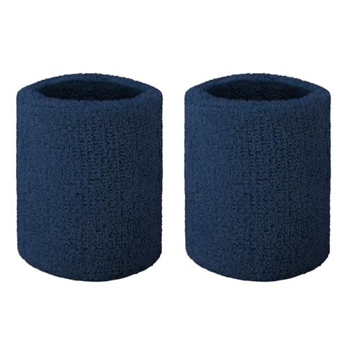 Athletic Wrist Sweatbands - Terry Cloth, Navy - 2 Pack