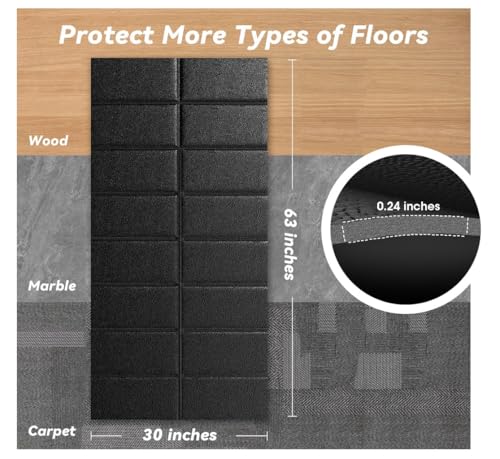 VTORY 63"×30"×0.2" Heavy Duty Treadmill Mat for Carpet & Hardwood Floors