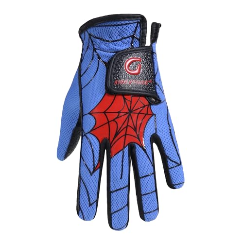 AIGEVTURE Kids Golf Gloves Left Hand Blue & Black M (Ages 5-7) - Youth Superhero Grip, Breathable & Durable Golf Accessory