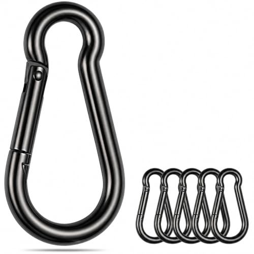 Black 2.25 Inch Stainless Steel Spring Snap Hook Carabiner Set of 6