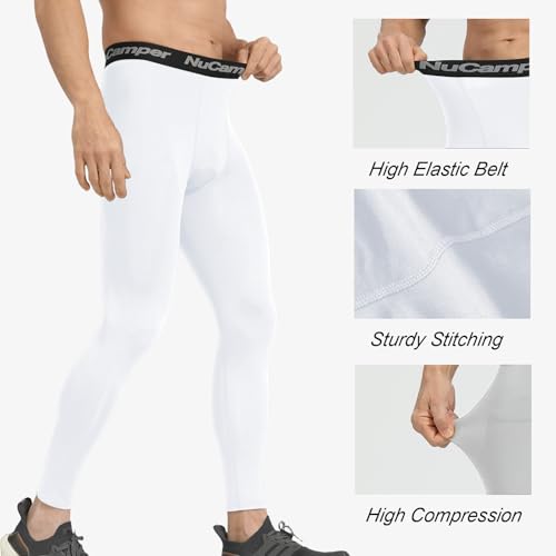 Men's Compression Pants - Cool Dry Breathable Leggings - White, Small