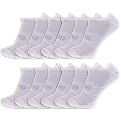 New Balance Unisex Performance Cushioned No Show Athletic Socks 12 Pairs, Medium White