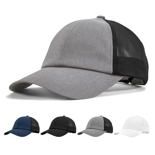 Grey Linen Mesh Baseball Cap Unisex Breathable Sports Hat for Men Women