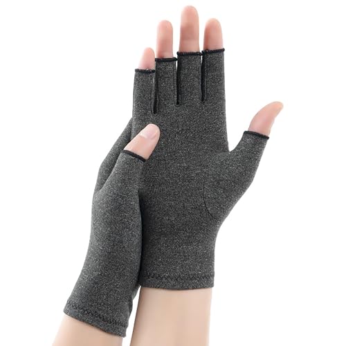 Compression Arthritis Gloves - Fingerless Hand Support - Grey, Medium