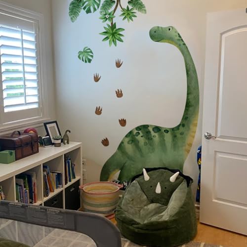Large Watercolor Dinosaur Wall Decal Sticker, Dino Footprint Neutral Nursery Toddler Playroom Wall Decor