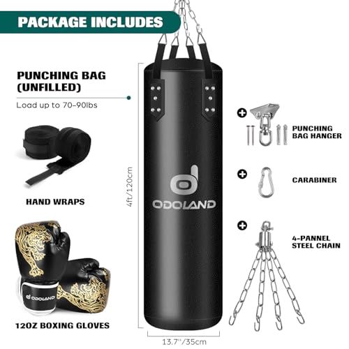 Odoland 6-in-1 Punching Bag Set for Adults - 4FT Heavy Boxing Bag with Gloves & Accessories